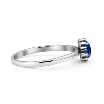 Solitaire Flower Round Oxidized Statement Fashion Thumb Ring Simulated Blue Lapis 925 Sterling Silver